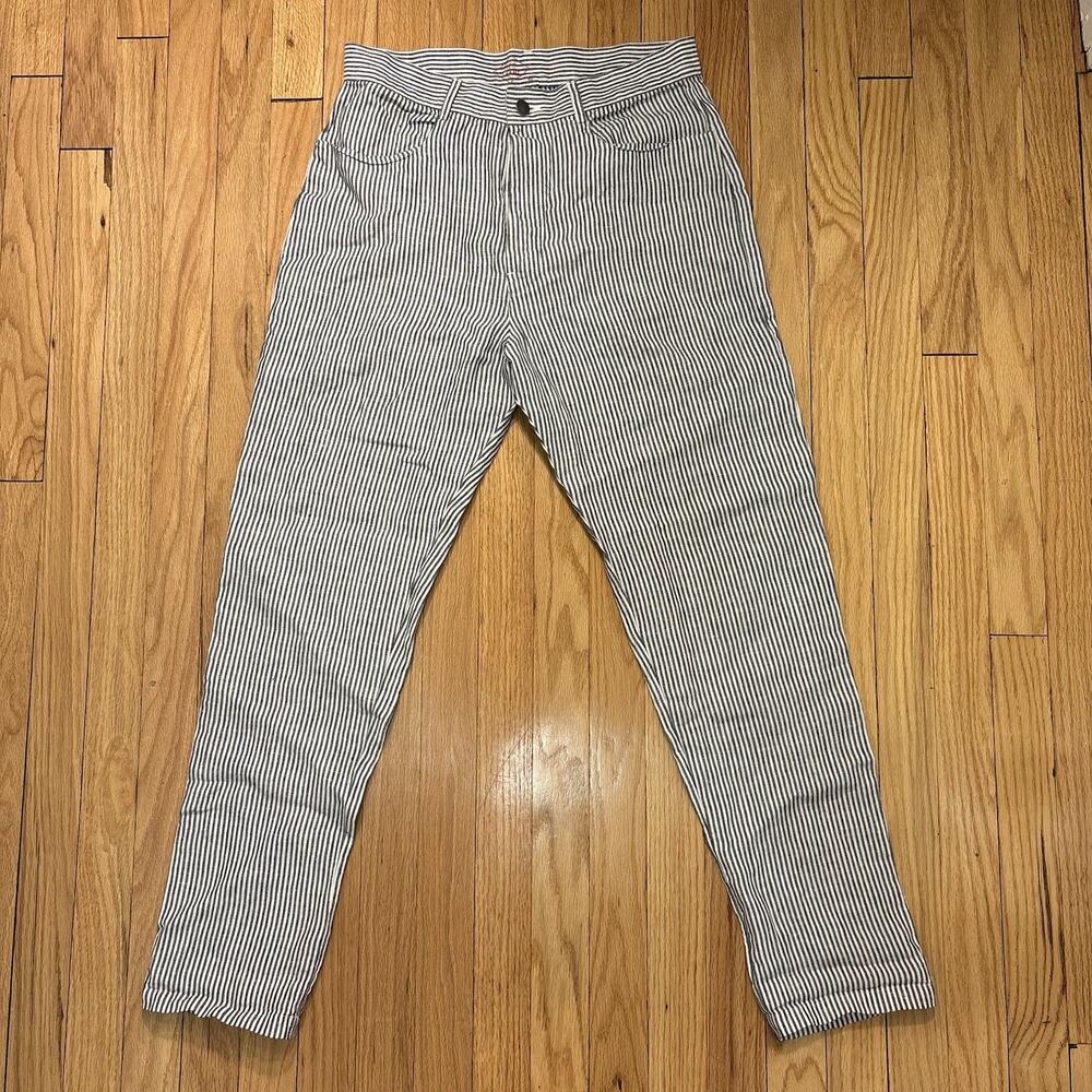 Alex Crane Pants Men's Size 30 Stripe 100% Linen Relaxed Fit Casual Button Fly
